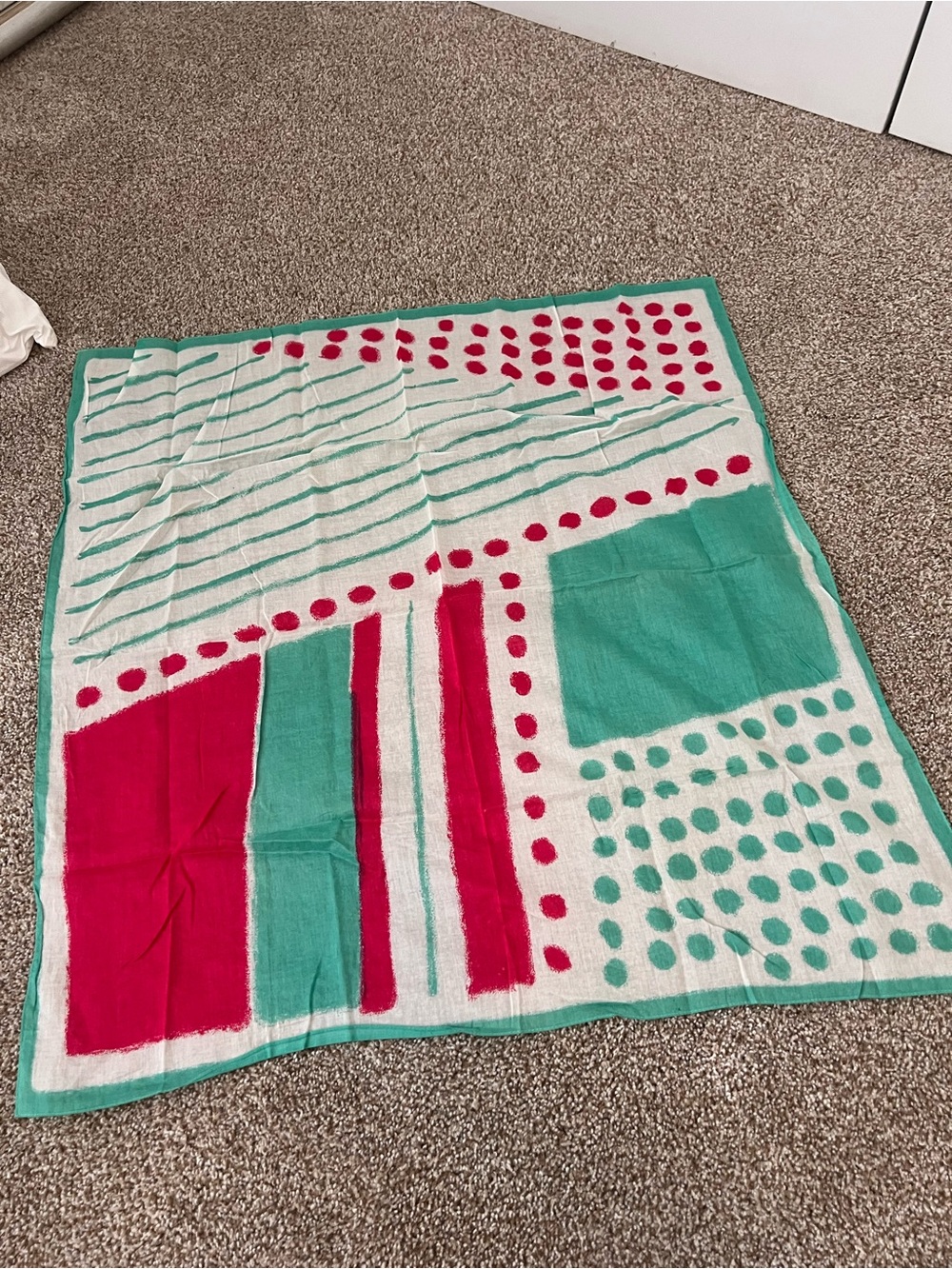 Vintage 90s Japanese cotton scarf. Geometric mint and berry pink